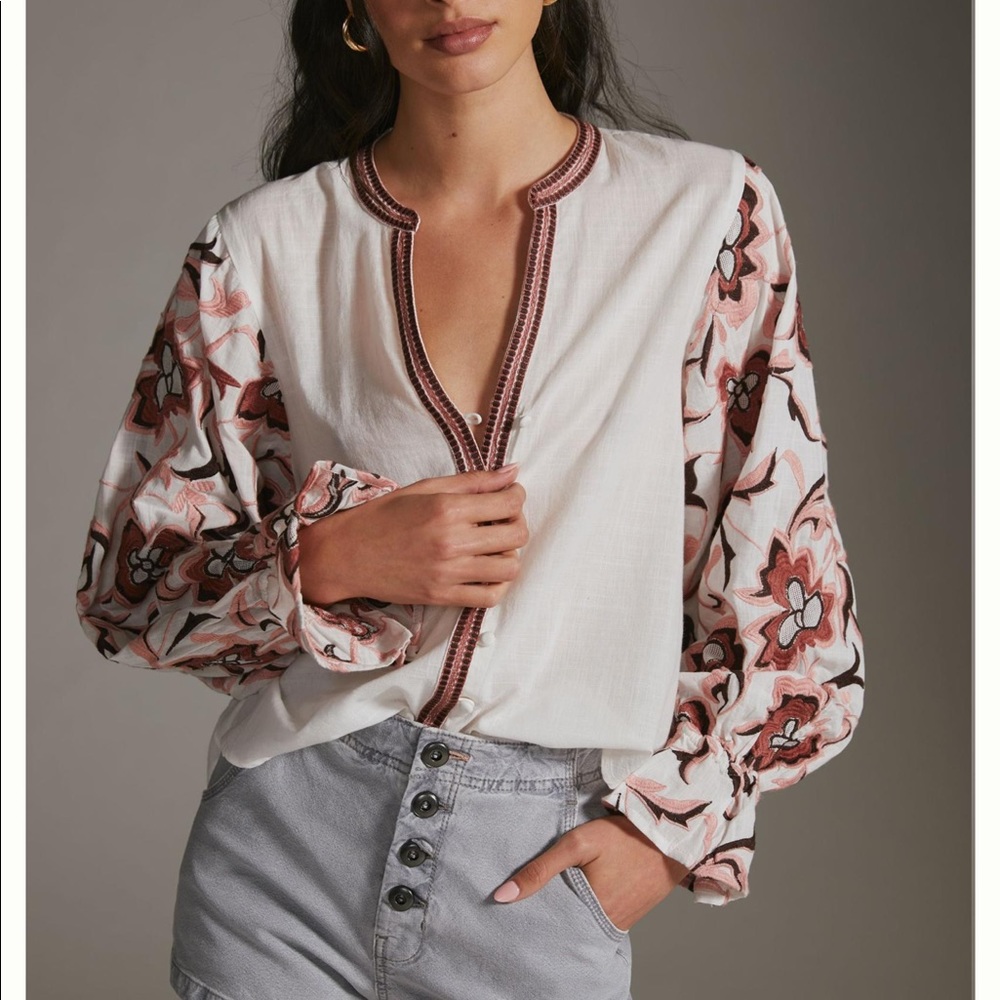 Anthropologie Embroidered V-neck blouse NWOT